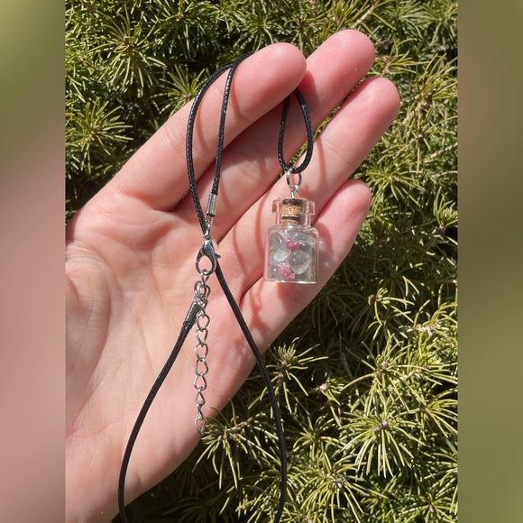 Pink Tourmaline + Labradorite Bottle Necklace | Crystal Handcrafted Jewelry - Picture 5 of 6